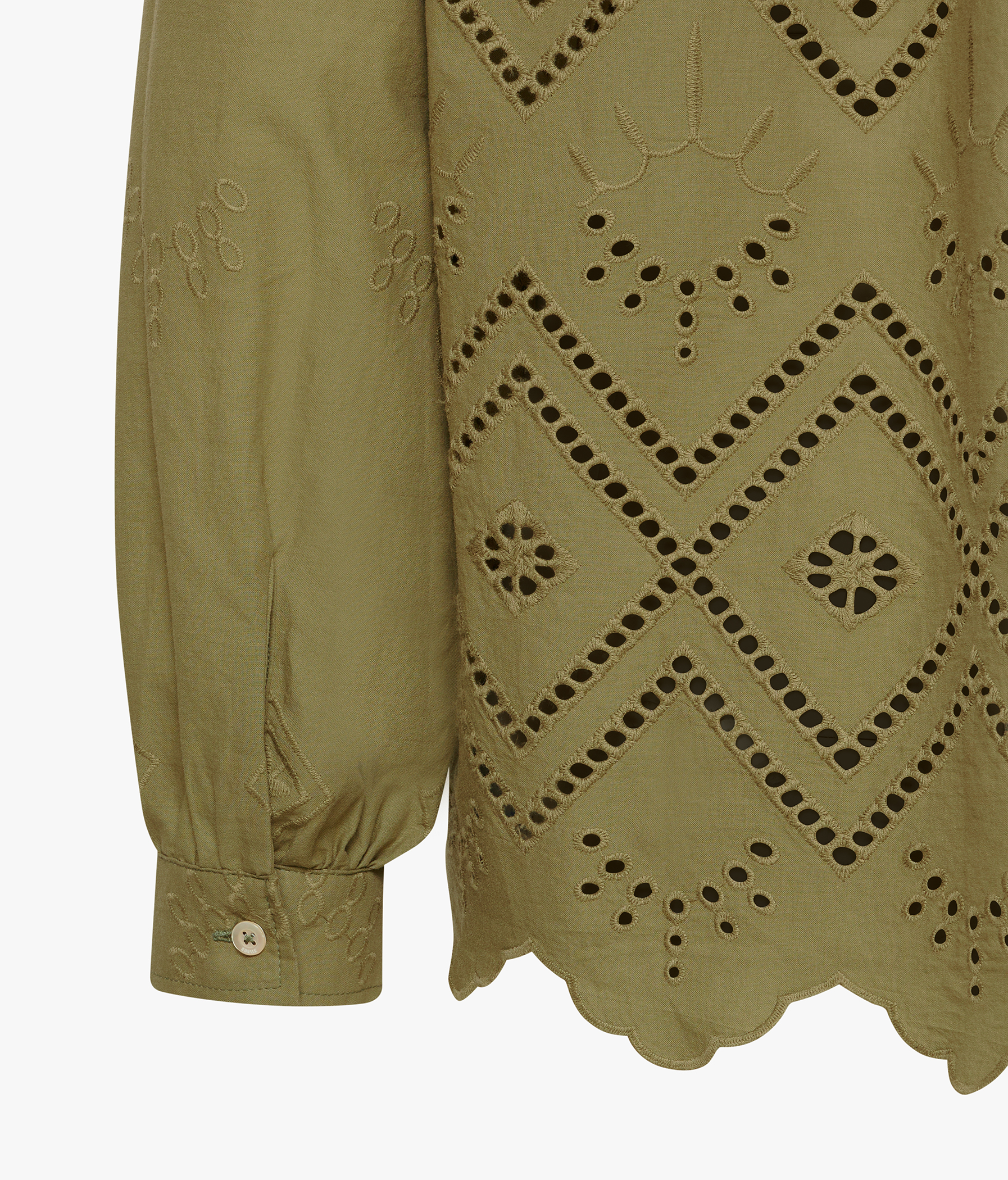 EDELLE Baumwolle Bluse Anouk bestickt oliv